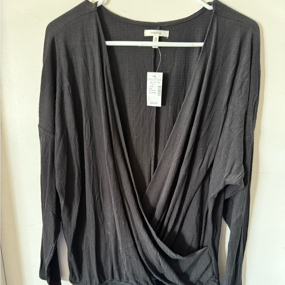 Woman’s Black Wrap Style Longsleeve Sweater Maurices XL NWT
